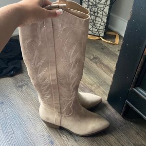 Tan Suede Knee High Cowgirl Boots